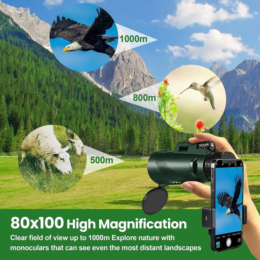 80x100 Monocular Telescope, Monoculars for Adults High Powered, Monocular Telescope for Smartphone, Monoculars for Adults Hunting Wildlife Bird Watching Travel Hiking Camping