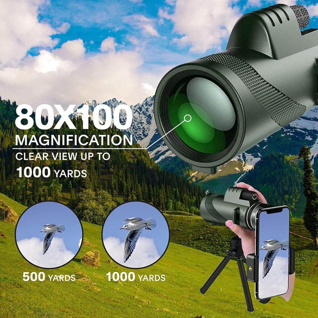 80x100 Monocular-Telescope Monoculars for Adults High Powered with Smartphone Adapter Telescope Hunting Wildlife Bird Watching Travel Camping Hiking