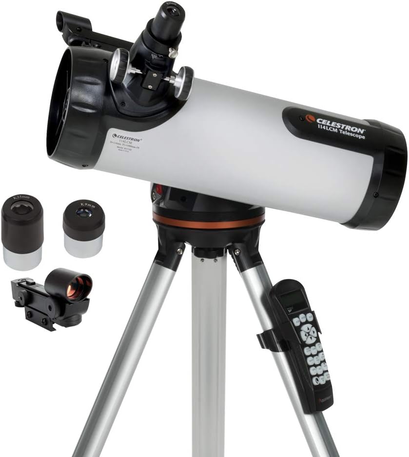 Celestron - 114LCM Computerized Newtonian Telescope - Telescopes for Beginners - 2 Eyepieces - Full-Height Tripod - Motorized Altazimuth Mount - Large 114mm Newtonian Reflector