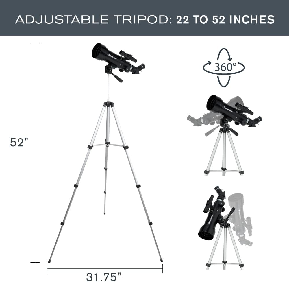 Celestron - 70mm Travel Scope - Portable Refractor Telescope - Fully-Coated Glass Optics - Ideal Telescope for Beginners - BONUS Astronomy Software Package