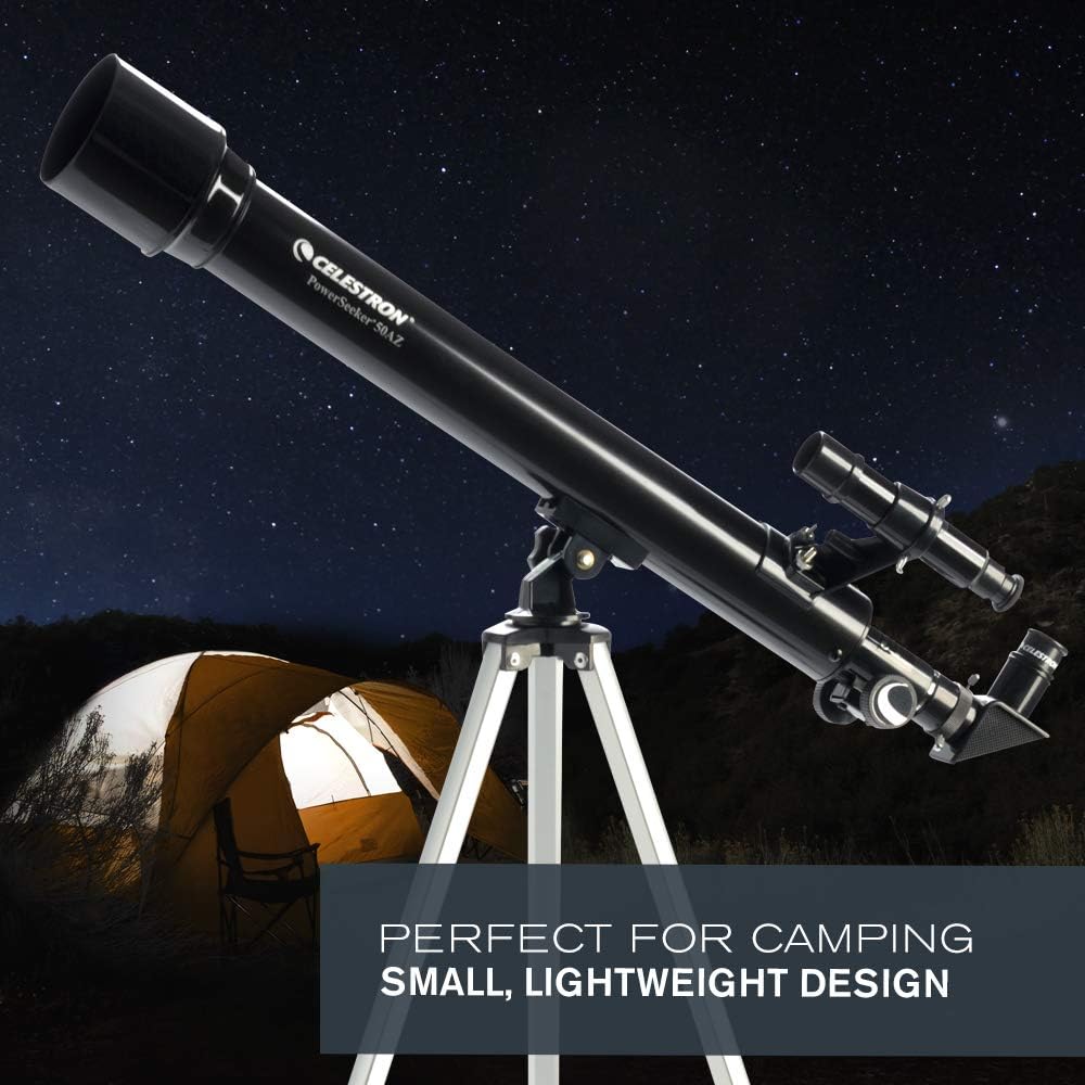 Celestron - PowerSeeker 50AZ Telescope - Manual Alt-Azimuth Telescope for Beginners - Compact and Portable - BONUS Astronomy Software Package - 50mm Aperture, Black, 50AZ Refractor