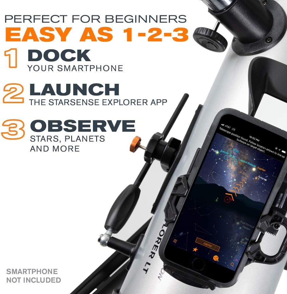 Celestron – StarSense Explorer LT 114AZ Smartphone App-Enabled Telescope – Works with StarSense App to Help You Find Stars, Planets  More – 114mm Newtonian Reflector – iPhone/Android Compatible