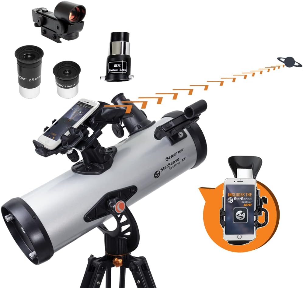 Celestron – StarSense Explorer LT 114AZ Smartphone App-Enabled Telescope – Works with StarSense App to Help You Find Stars, Planets  More – 114mm Newtonian Reflector – iPhone/Android Compatible