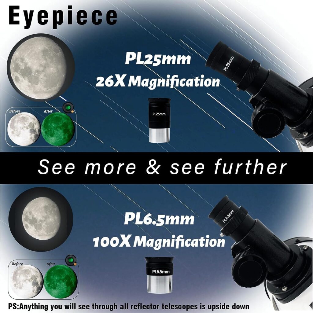 ESSENWI 130mm Equatorial Reflector Telescope for Astronomy Enthusiasts - Includes 2 Plossl Eyepieces, Moon Filter, Fully-Coated Glass Optics, Adjustable Mount, and Tripod - Ideal for Beginners