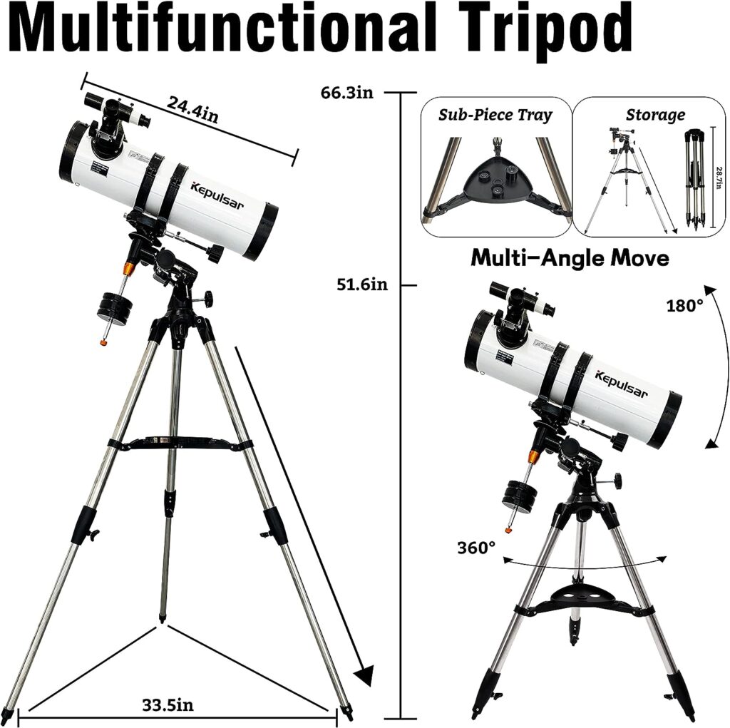 ESSENWI 130mm Equatorial Reflector Telescope for Astronomy Enthusiasts - Includes 2 Plossl Eyepieces, Moon Filter, Fully-Coated Glass Optics, Adjustable Mount, and Tripod - Ideal for Beginners