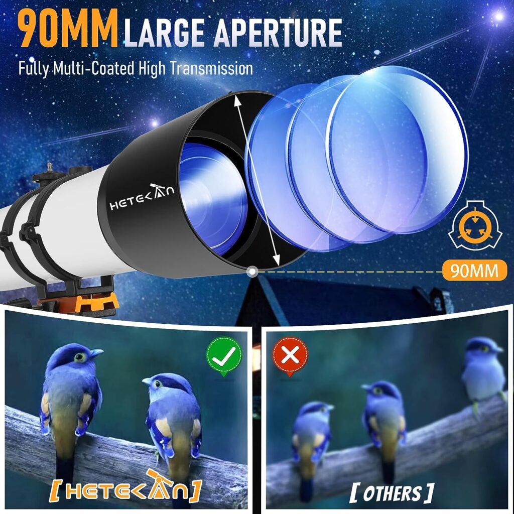 Hetekan Telescopes for Adults Astronomy, Telescope 90mm Aperture 700mm for Adults Kids  Beginners,Refractor Telescope with Tripod, Finderscope and Phone Adapter