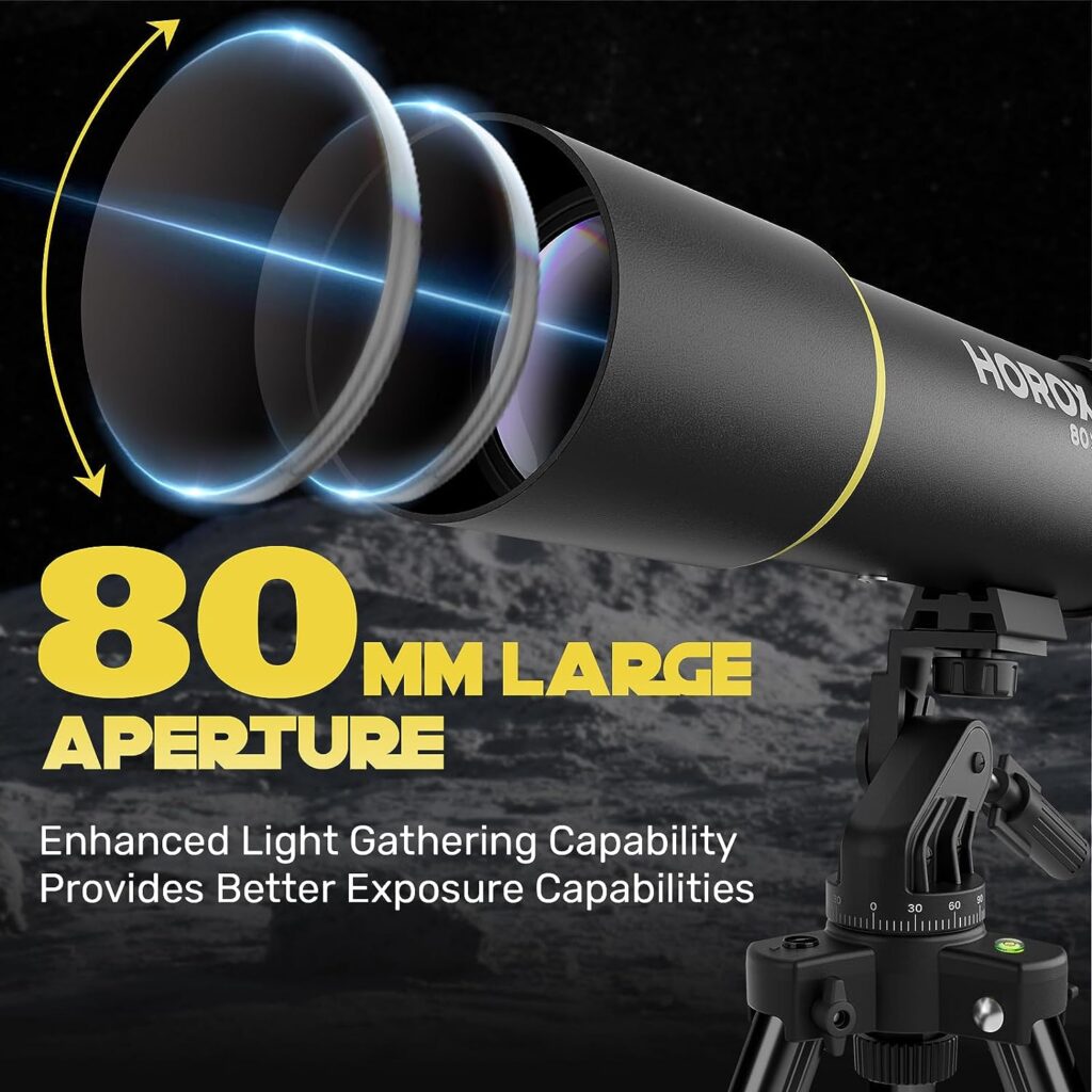 HOROX Telescope 80mm Aperture 500mm Refractor Telescope for Adults, Telescope for Kids Beginners w. Pro Tripod  Phone Adapter, Portable Telescopes Backpack