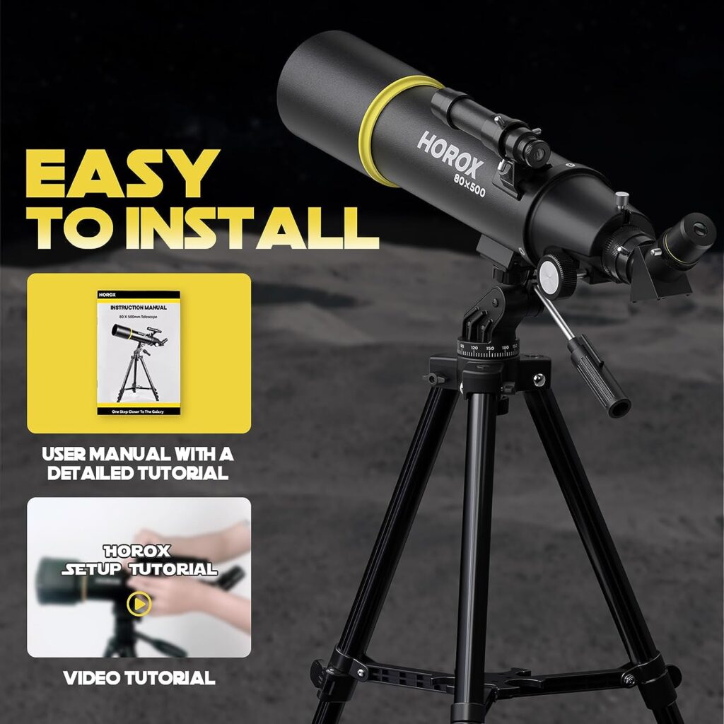 HOROX Telescope 80mm Aperture 500mm Refractor Telescope for Adults, Telescope for Kids Beginners w. Pro Tripod  Phone Adapter, Portable Telescopes Backpack