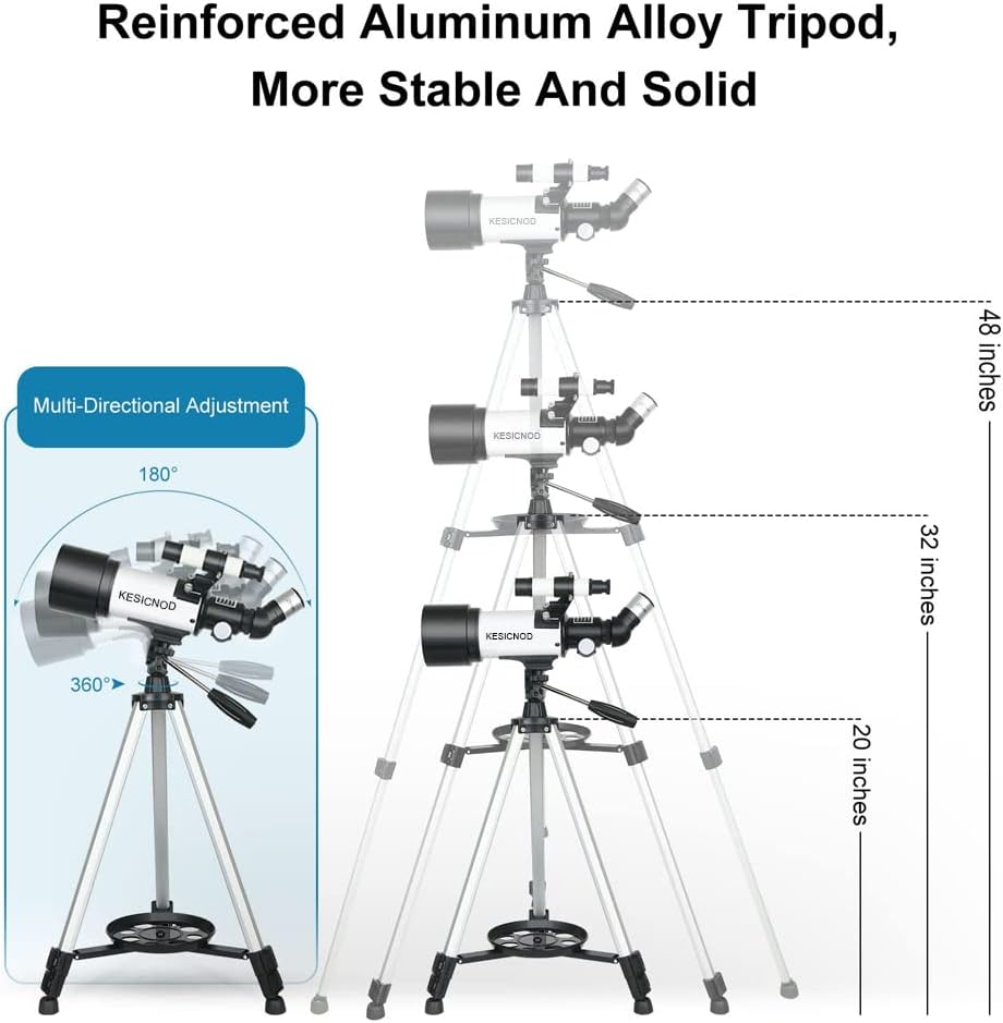 KESICNOD Telescope for Adults  Kids, 70mm Aperture 400mm Focal Length Refractor Telescope for Adults Astronomy  Kids Beginners - Travel Telescopes with Carry Bag and Adapter