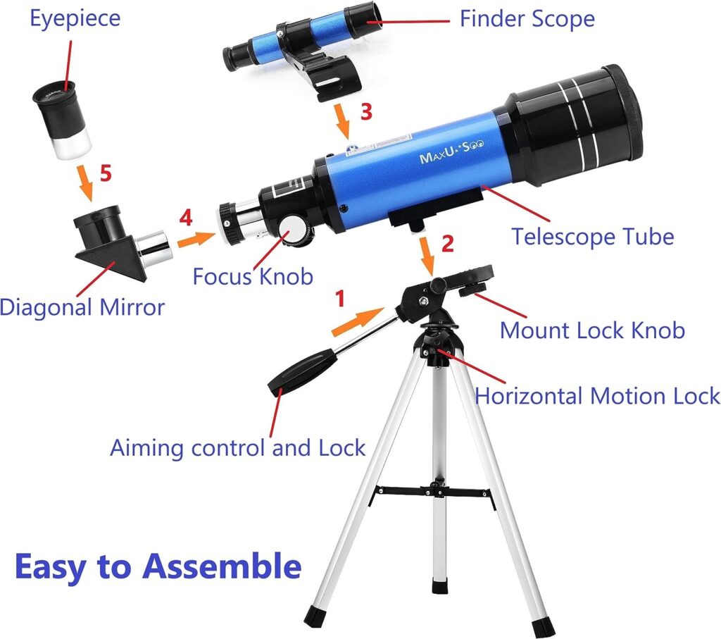 MaxUSee 70mm Telescope for Kids  Astronomy Beginners, Refractor Telescope with Tripod  Finder Scope, Portable Telescope with 4 Magnification eyepieces  Phone Adapter