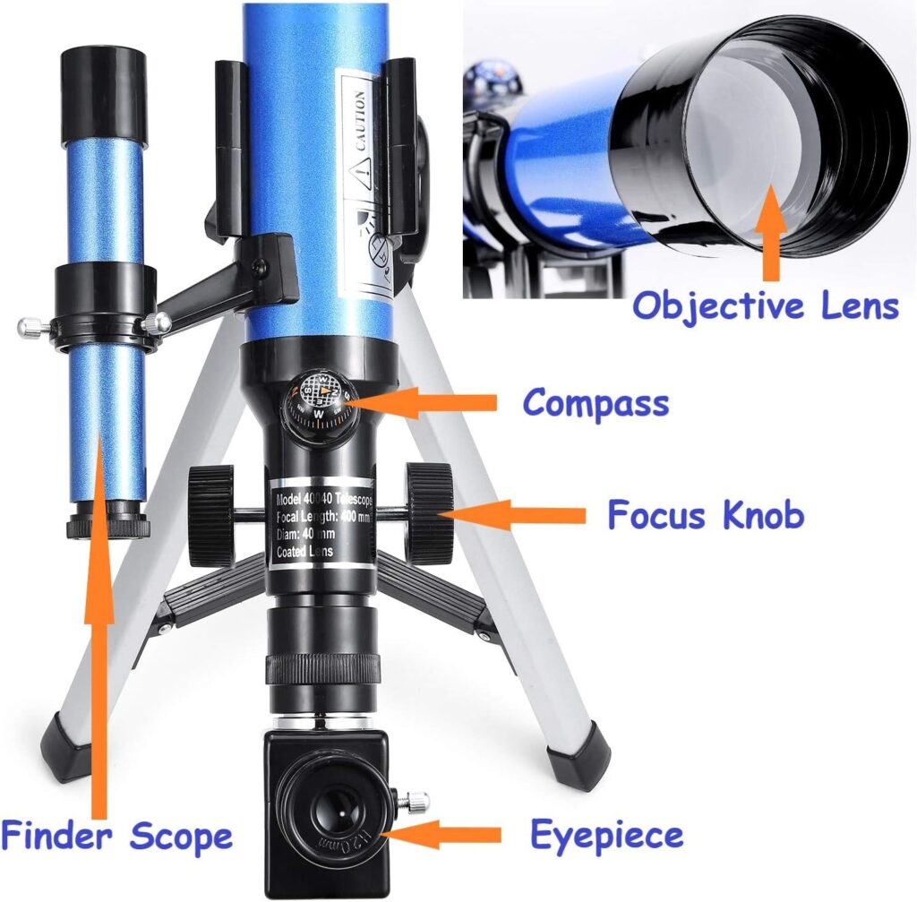 MaxUSee Kids Telescope 400x40mm with Tripod  Finder Scope, Portable Telescope for Kids  Beginners, Travel Telescope with 3 Magnification Eyepieces and Moon Mirror