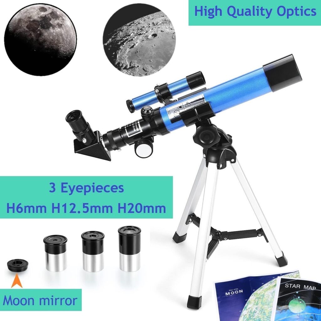 MaxUSee Kids Telescope 400x40mm with Tripod  Finder Scope, Portable Telescope for Kids  Beginners, Travel Telescope with 3 Magnification Eyepieces and Moon Mirror