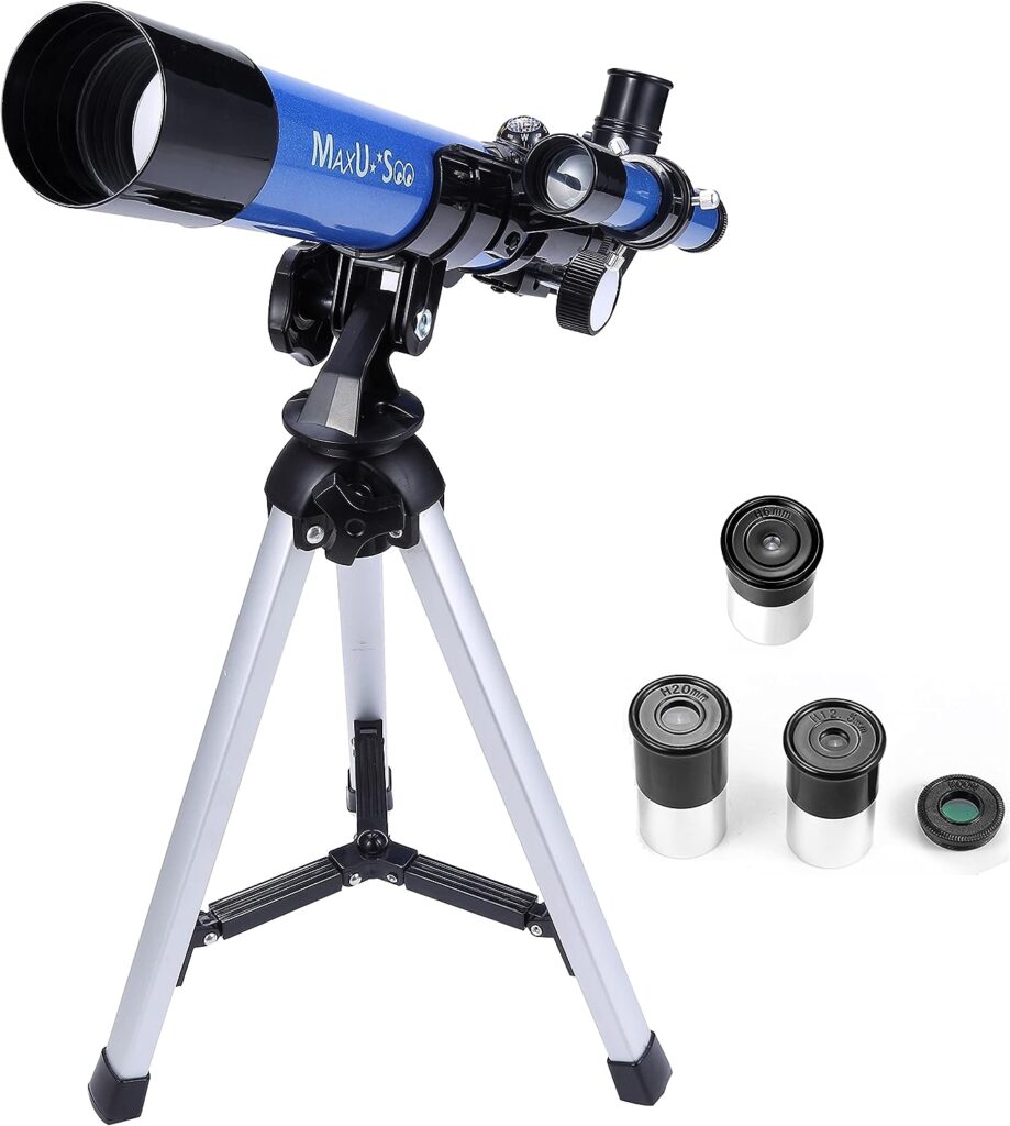 MaxUSee Kids Telescope 400x40mm with Tripod  Finder Scope, Portable Telescope for Kids  Beginners, Travel Telescope with 3 Magnification Eyepieces and Moon Mirror