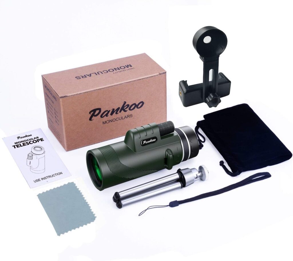 Pankoo 40X60 Monocular Telescope High Power Monocular for Adults with Phone Adapter Tripod Hand Strap Low Night Vision Monocular Equipped with BAK4 Prism for Bird Watching Hunting Traveling Concert