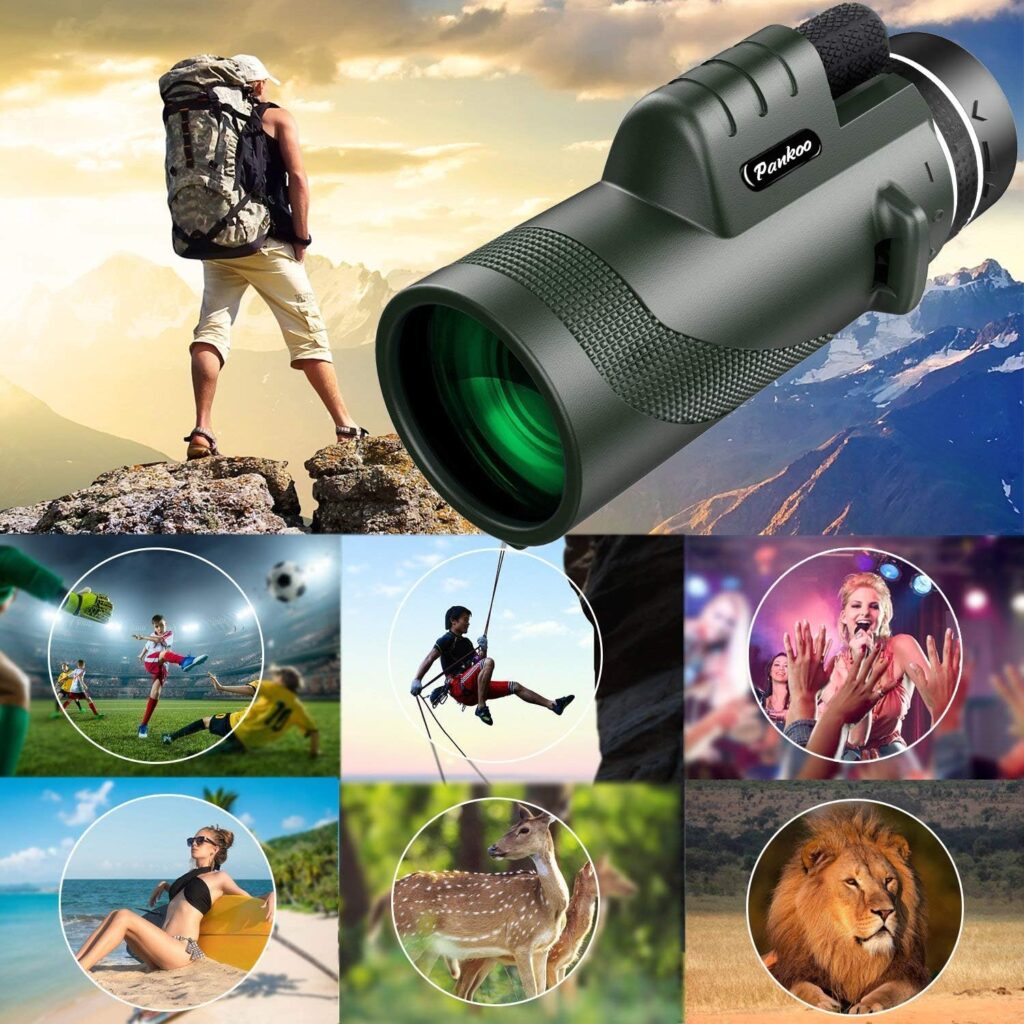 Pankoo 40X60 Monocular Telescope High Power Monocular for Adults with Phone Adapter Tripod Hand Strap Low Night Vision Monocular Equipped with BAK4 Prism for Bird Watching Hunting Traveling Concert