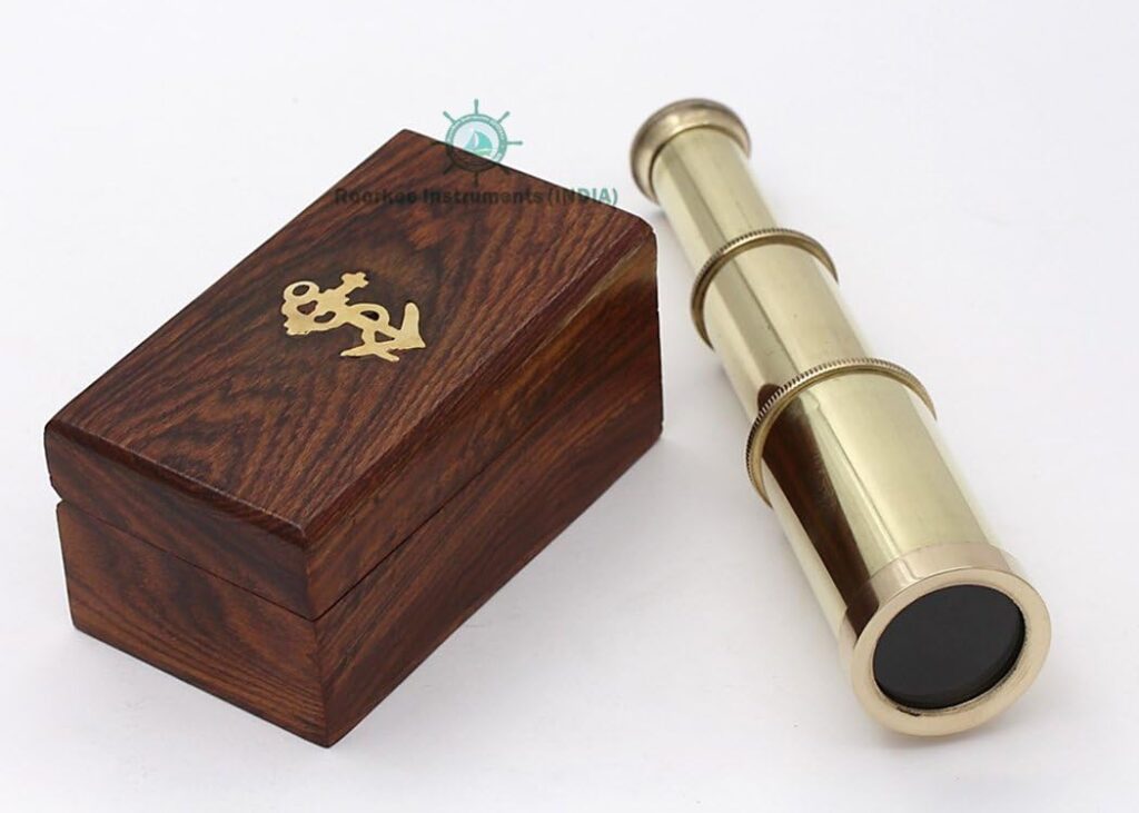 RII Antique Decor Spyglass, Pirate Telescope with Leather Case, Handheld Telescope for Adventure Enthusiasts, Monocular Nautical Decor for Gifting, Travellers, 6
