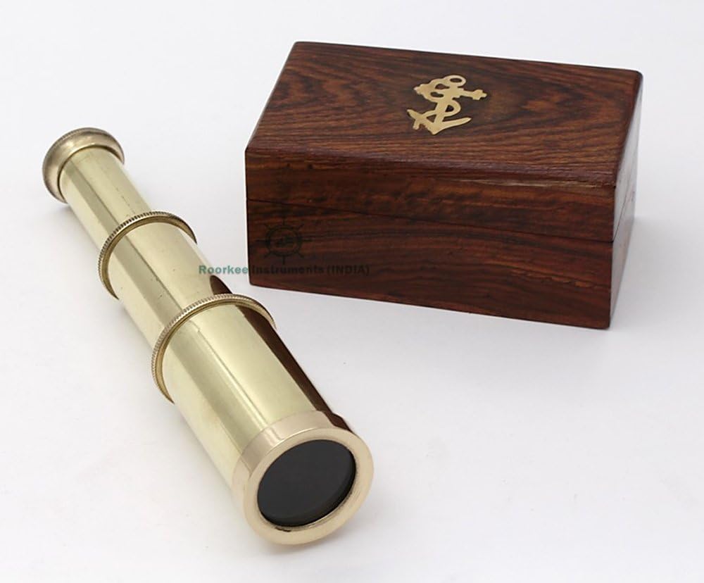 RII Antique Decor Spyglass, Pirate Telescope with Leather Case, Handheld Telescope for Adventure Enthusiasts, Monocular Nautical Decor for Gifting, Travellers, 6