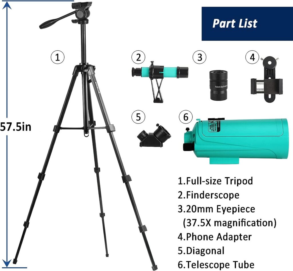 Sarblue Maksutov-Cassegrain Telescope, Mak60 Telescopes for Kids Adults 750x60mm, Compact Portable for Travel, Beginner Astronomy Telescope with Adjustable Tripod Finderscope and Phone Adapter