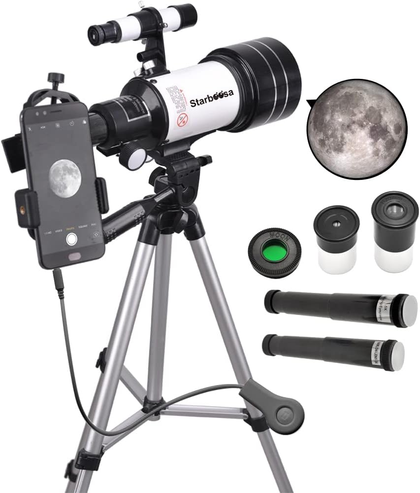 Starboosa Telescope for Kids Beginners 70mm Aperture 300mm with Adjustable Tripod  Smartphone Adapter - Gift for Kids and Beginners