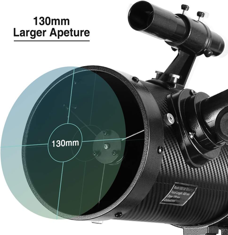 Telescope 130EQ Newtonian Reflector Telescopes for Adults, Professional Telescopes for Adults Astronomy, Comes with 1.5X Barlow Lens Smartphone Adapter  13% T Moon Filter