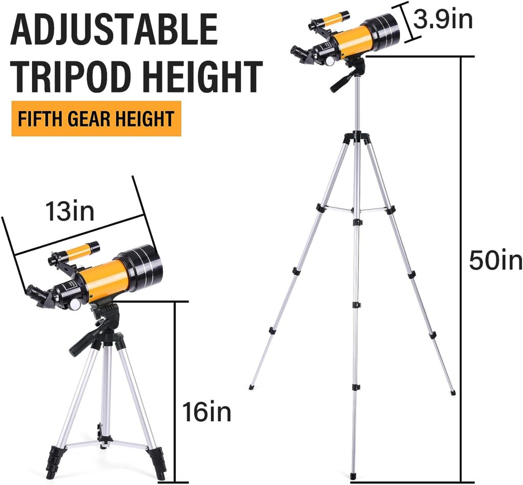 Telescope for Adults  Kids, 300mm Focal Length Refractor Telescope, 70mm Aperture Professional Astronomy Refractor Telescope for Beginners, Phone Adapter  Wireless Remote（Orange,Blue,White） (Orange)