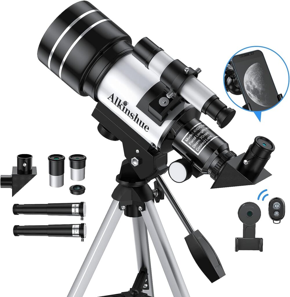 Telescope for Kids  Adults, 70mm Aperture Refractor Telescopes for Astronomy Beginners, Portable Travel Telescope with Phone Adapter  Wireless Remote, Astronomy Gifts for Kids