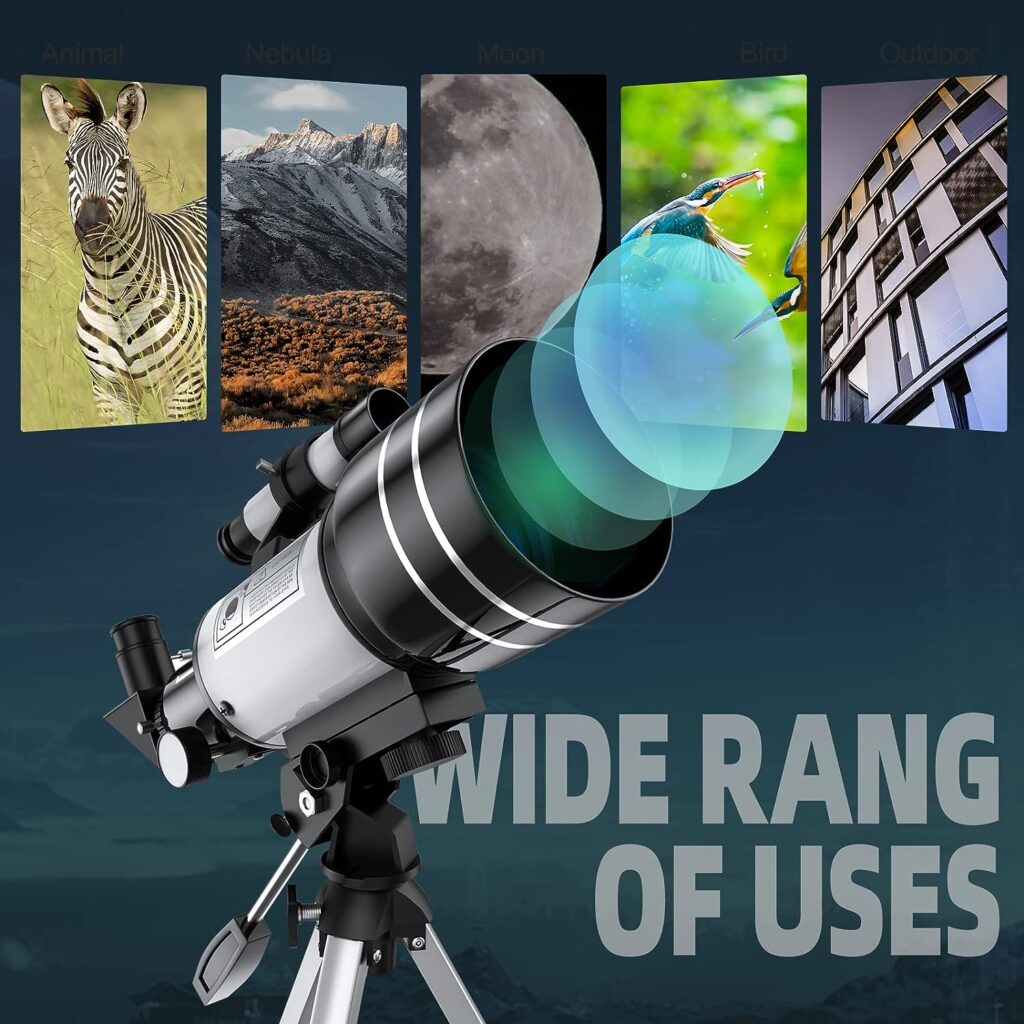 Telescope for Kids  Adults, 70mm Aperture Refractor Telescopes for Astronomy Beginners, Portable Travel Telescope with Phone Adapter  Wireless Remote, Astronomy Gifts for Kids