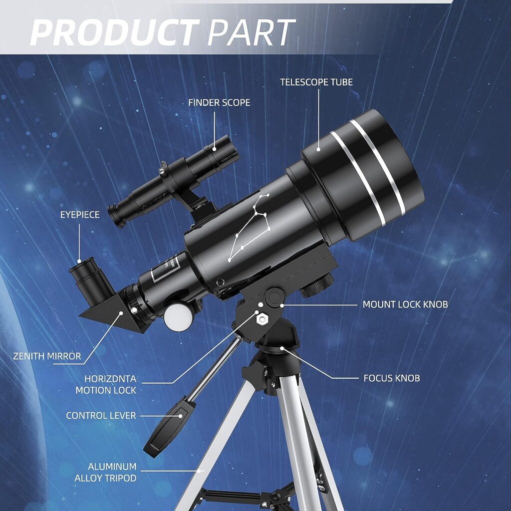 Telescope for Kids Adults Beginners, 70mm Aperture Refractor Telescopes for Astronomy Beginners, Portable Travel Telescope with Phone Adapter  Remote, Astronomy Gifts for Kids