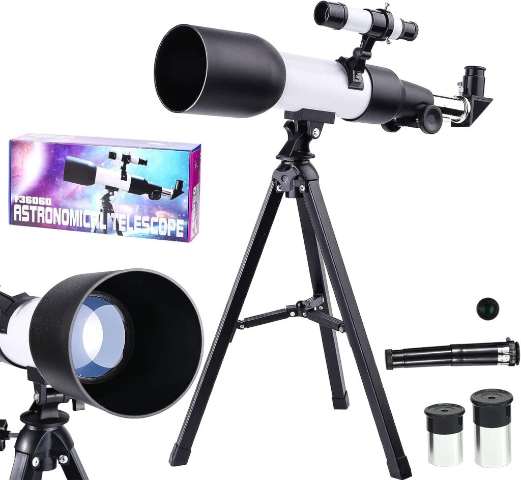 Telescope for Kids, Telescope for Adults Astronomy Beginners 60mm Aperture 360mm Focal Length Refracting Telescope, Portable Travel Telescope with 2 Eyepieces/Adjustable Tripod