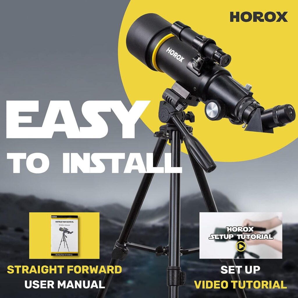 Telescope, HOROX 70mm Aperture 400mm Refractor Telescope for Astronomy Beginners, Fully Multi Coated Optics w. Pro Tripod  Phone Adapter, Portable Telescopes Backpack,Cool Tech Gift