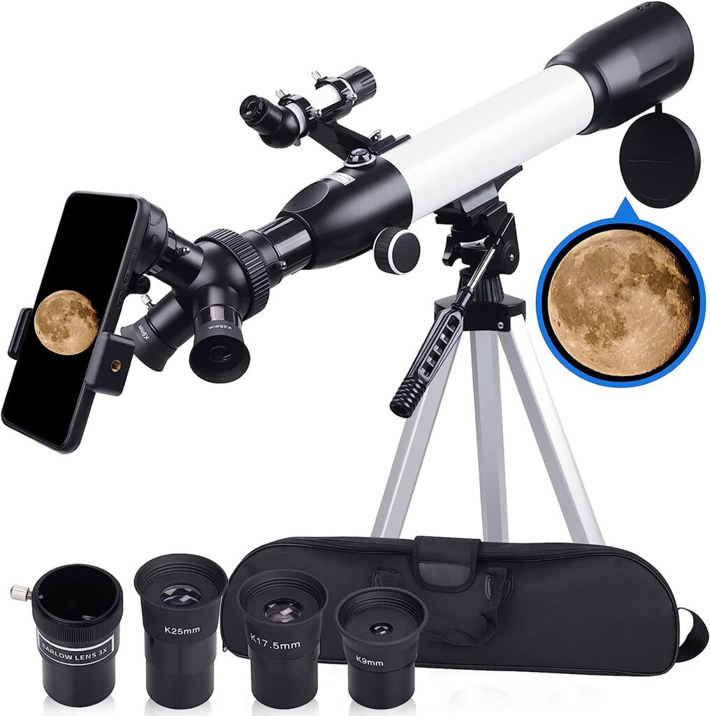 Telescope,20X-167X HD Telescop 60mm Aperture 500mm AZ Mount Astronomical Refracting Telescope Adjustable Portable Telescopes with Adjustable Tripod, Phone Adapter, Nylon Bag…