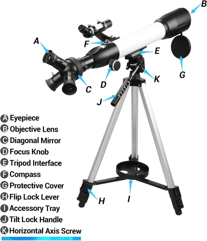 Telescope,20X-167X HD Telescop 60mm Aperture 500mm AZ Mount Astronomical Refracting Telescope Adjustable Portable Telescopes with Adjustable Tripod, Phone Adapter, Nylon Bag…