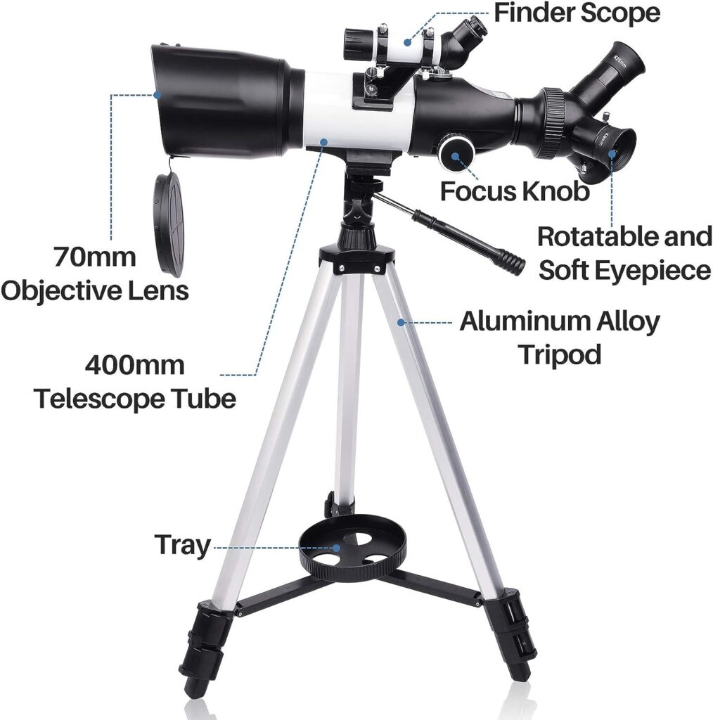 Telescopes for Adults Astronomy, 70mm Aperture 400mm AZ Mount Astronomical Telescope for Astronomy Beginners Kids Adults - Carry Bag Upgraded Tripod and Phone Holder for Photography