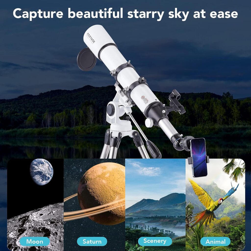 Telescopes for Adults Astronomy, COZYAGE Telescope, 700x90mm AZ Astronomical Refractor Telescope,Telescope for Beginners and Kids (White)