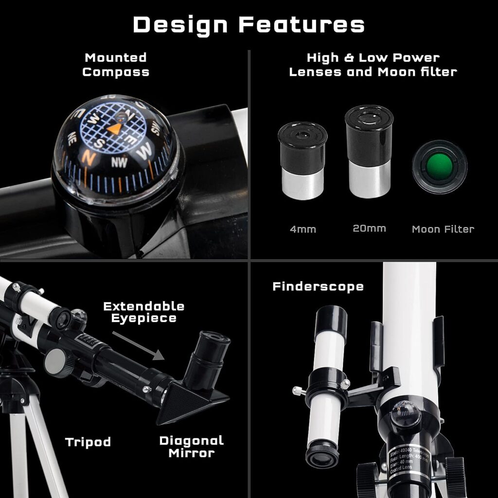The Thames  Kosmos Telescope Essential STEM Tool | Childrens Refractor Telescope with 100x Magnification  Built-in Compass | Classic Scientific Device for Astronomical  Terrestrial Observations