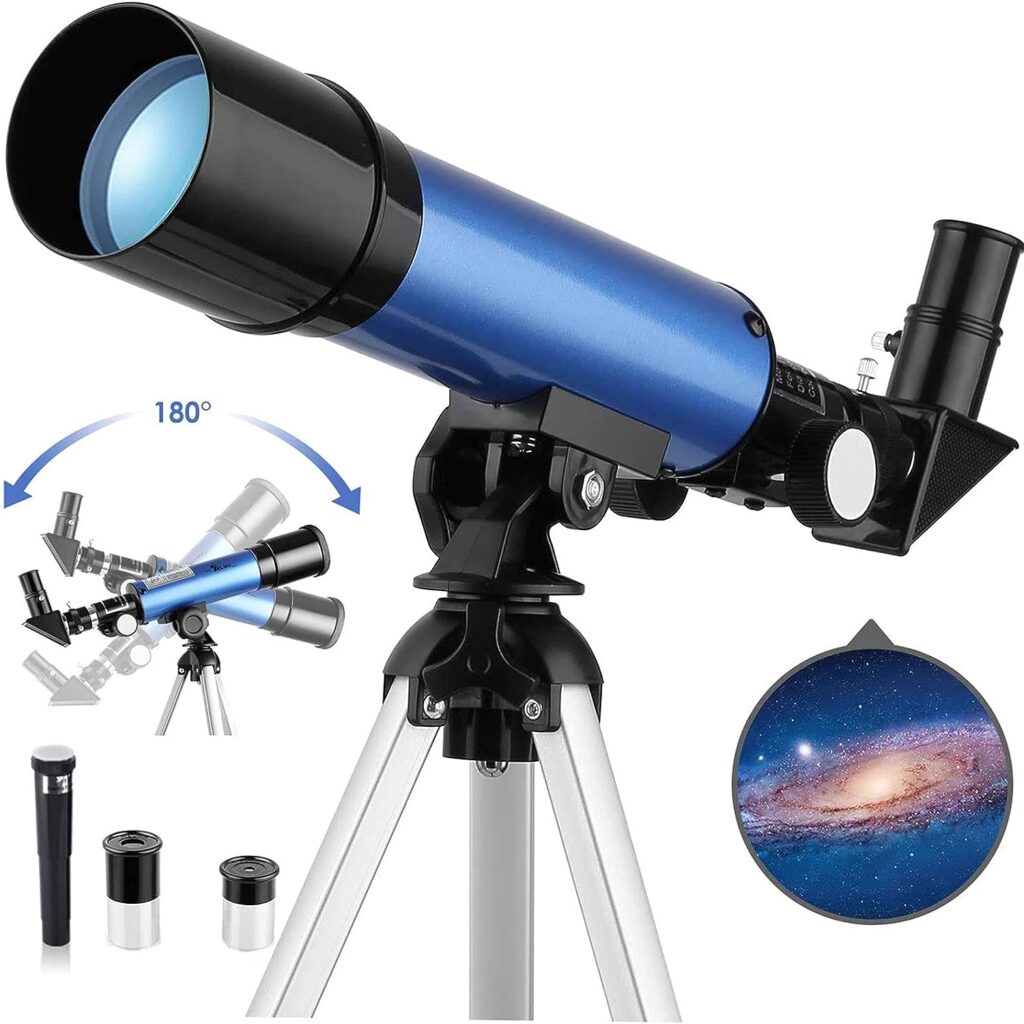 Timisea Telescope for Kids  Beginners, Portable Refractor Telescope 90x Magnification with Tabletop Tripod and Two Eyepieces, Best Gift for Kids to Explore Moon Space, View Wildlife, Watch Night-Sky