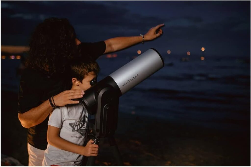 Unistellar eVscope 2 Digital Telescope - Smart, Compact, and User-Friendly Telescope with Electronic Eyepiece  Smart Light Pollution Reduction and Unistellar Backpack (2 Items)