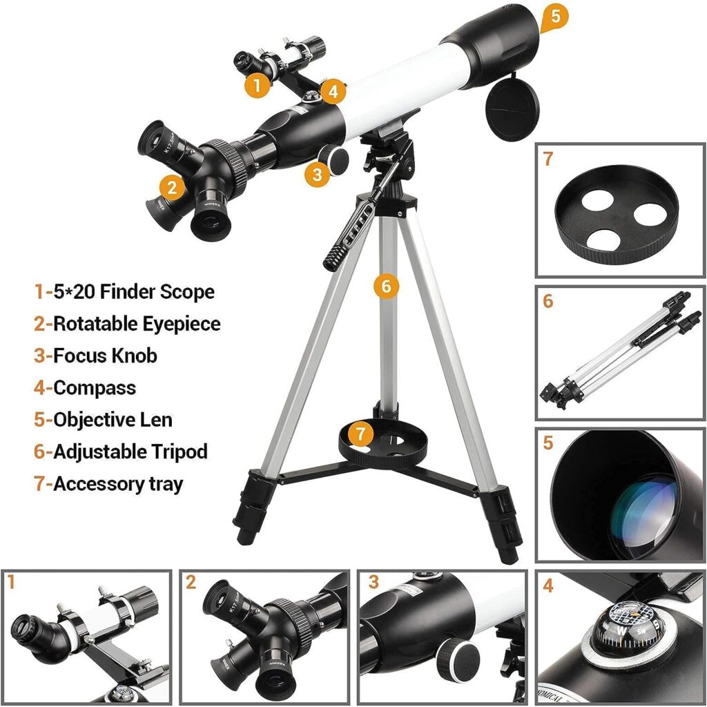 USCAMEL Telescope for Adults Kids Beginners 60mm Aperture 500mm AZ Mount Fully Multi-Coated Optics Professional Astronomy Telescope with Adjustable Tripod Phone Adapter Backpack