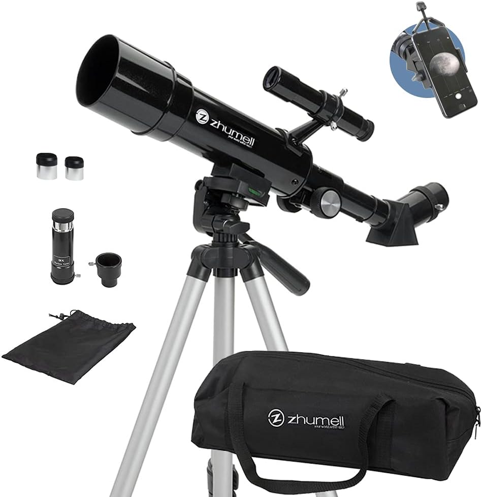 Zhumell - 50mm Portable Refractor Telescope - Coated Glass Optics - Ideal Telescope for Beginners - Digiscoping Smartphone Adapter